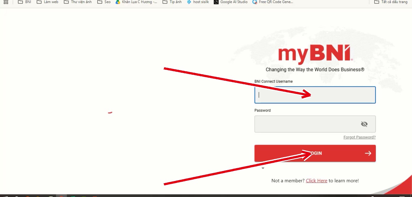 Trang đăng nhập myBNI: điền tên đăng nhập, mật khẩu và bấm LOGIN