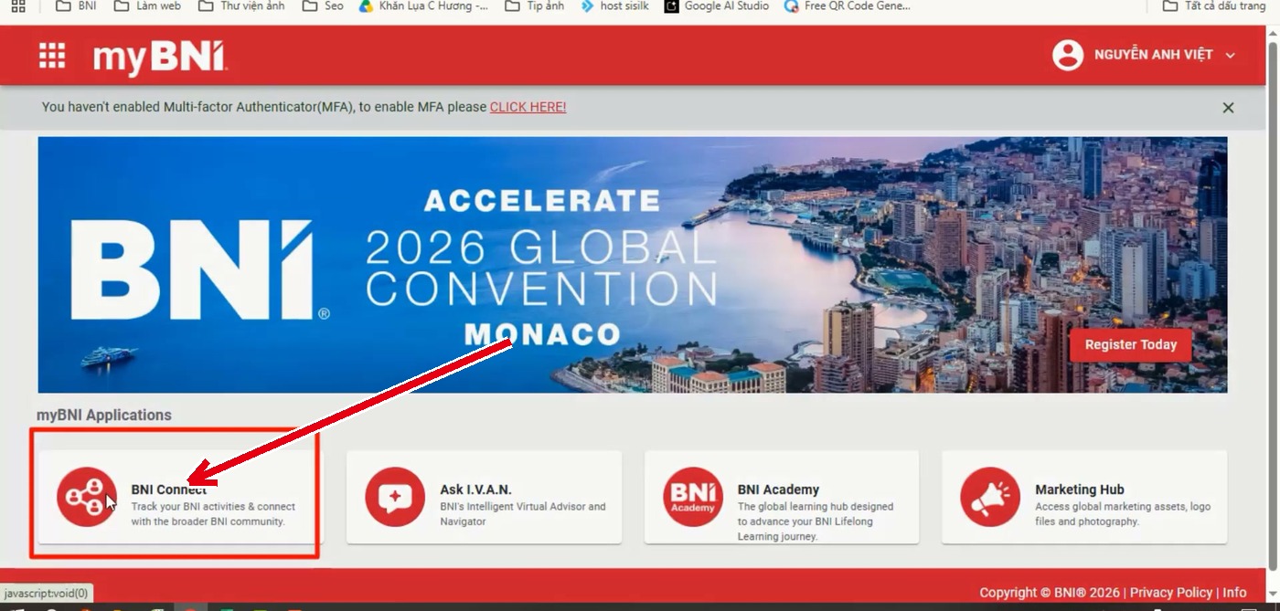 Quay lại myBNI, mở BNI Connect để nhập chỉ số CEU